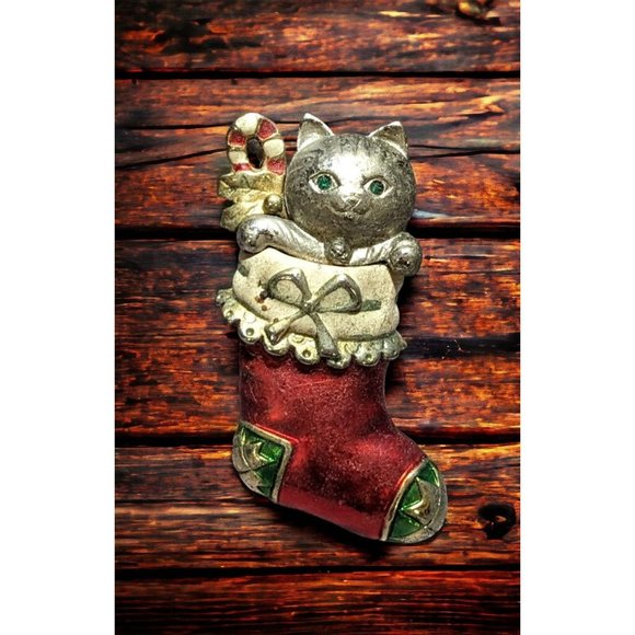 Vintage Danecraft Cat In Stocking Brooch - Picture 6 of 12